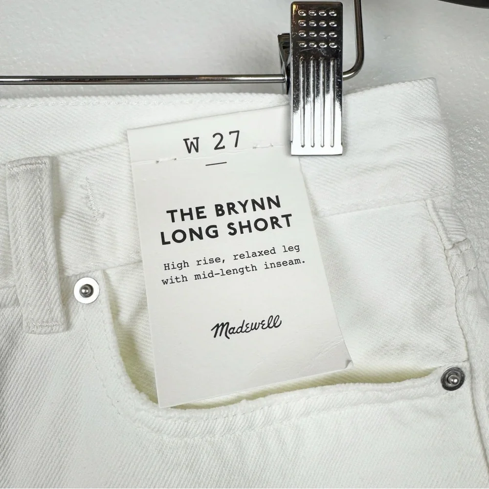 Madewell Brynn Long Shorts High Rise Raw Hem Button Fly White Size 27 NWT